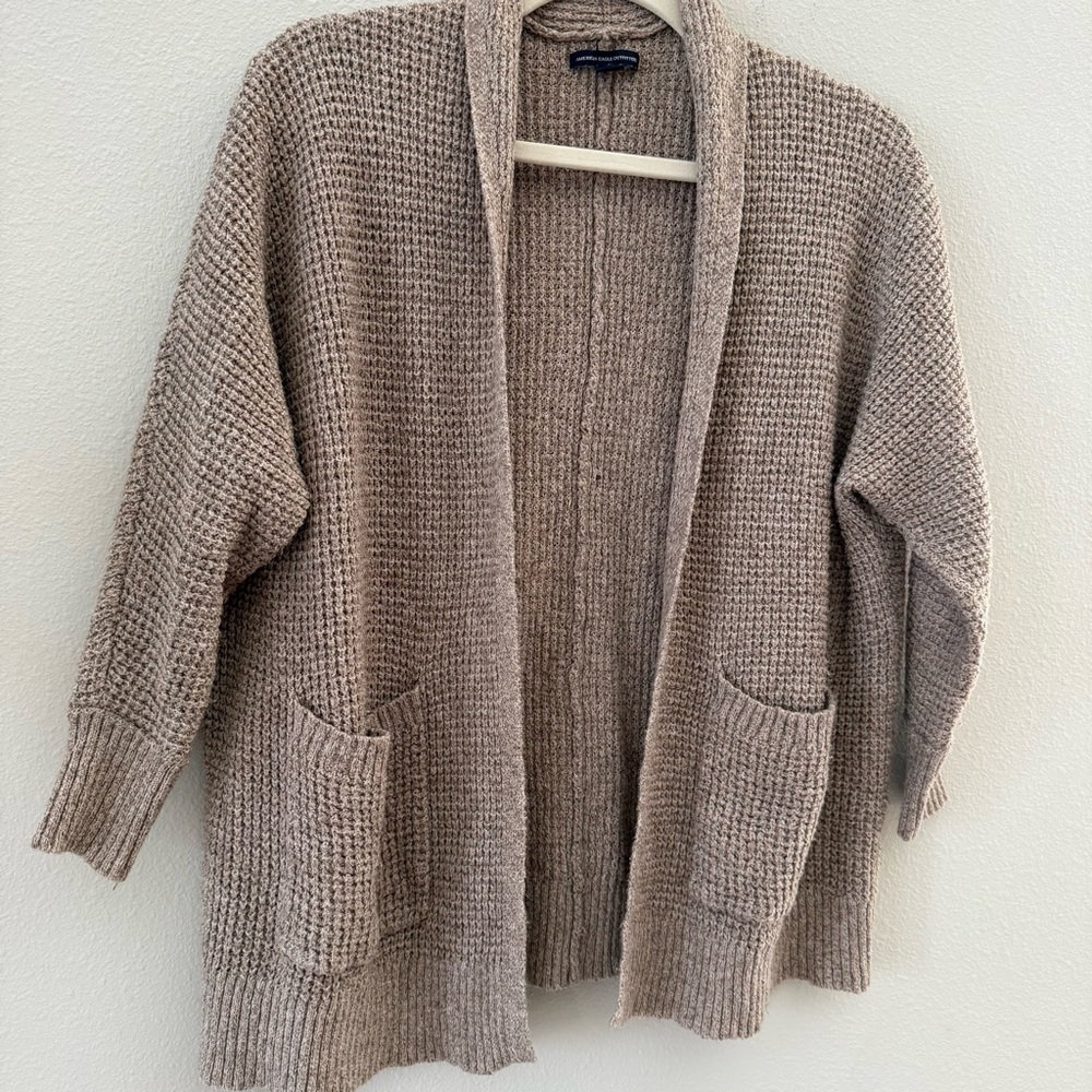 American Eagle Outfitters Tan Open Front Cardigan with Pockets XS S - Picture 3 of 6